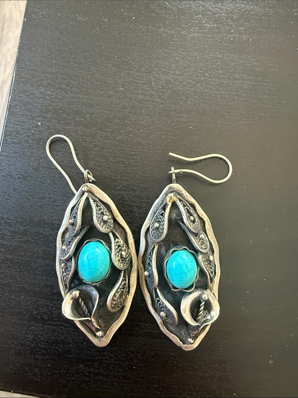Turquoise Stone Silver-Tone Drop Earrings - Blue